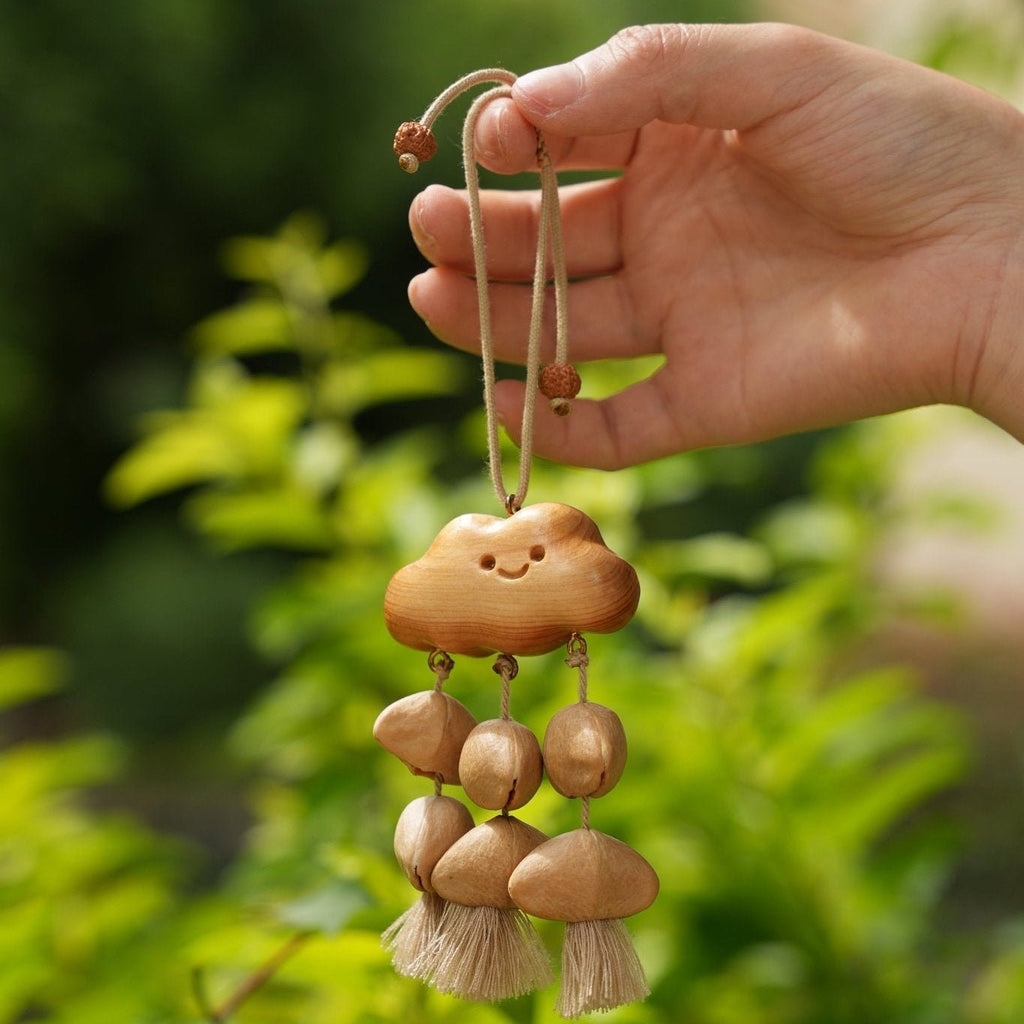 "Happy Cloud" Carved Wood Seed Mobile