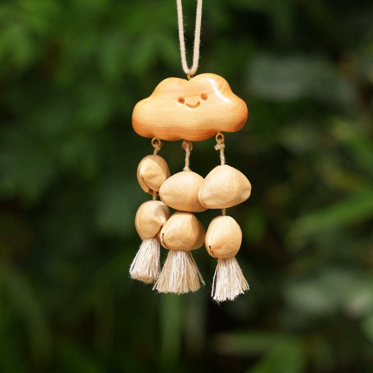 "Happy Cloud" Carved Wood Seed Mobile