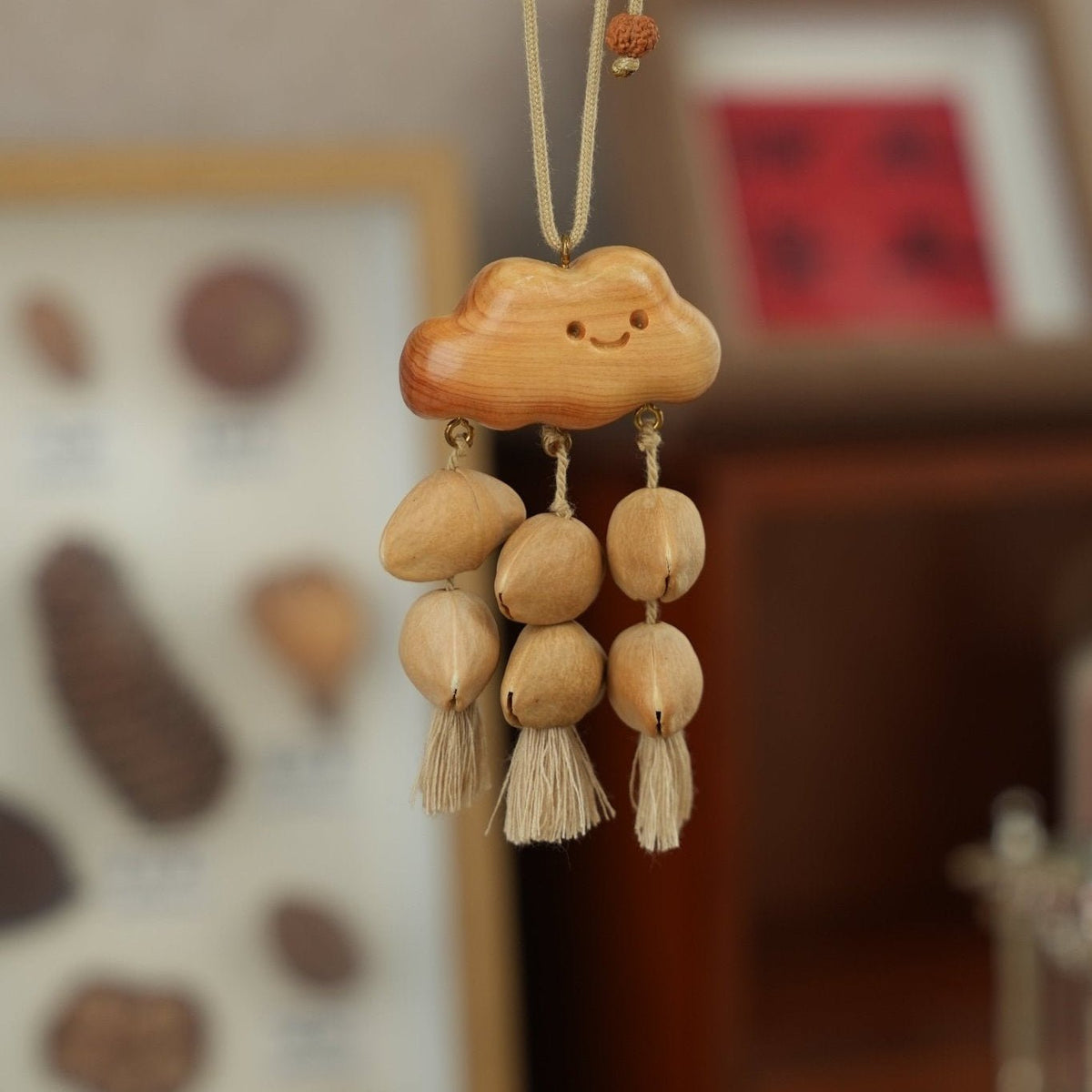 "Happy Cloud" Carved Wood Seed Mobile
