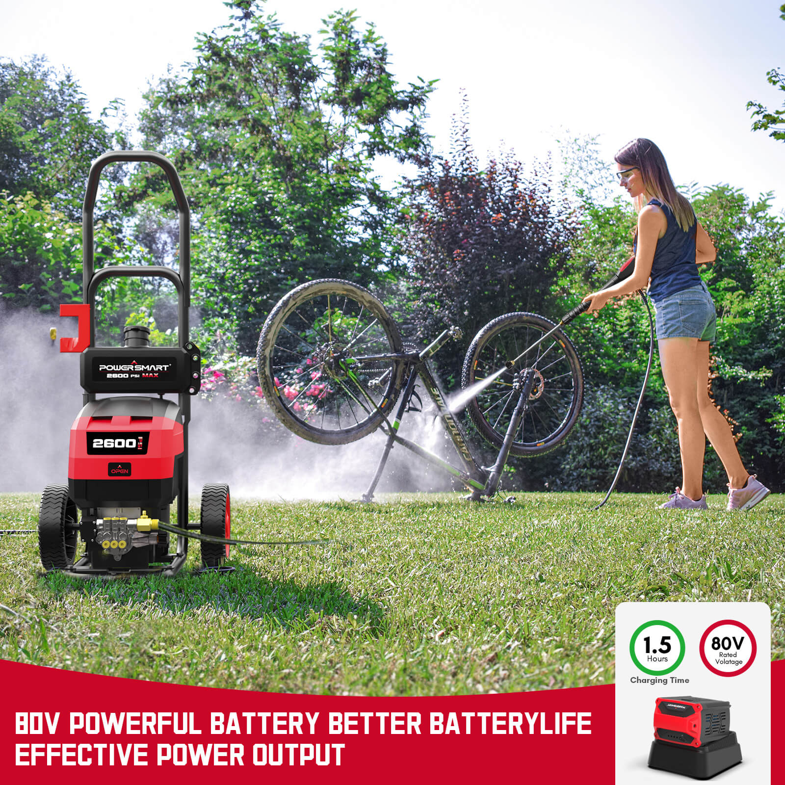 80V 2600PSI 1.2 GPM Cordless Pressure Washer HB2840
