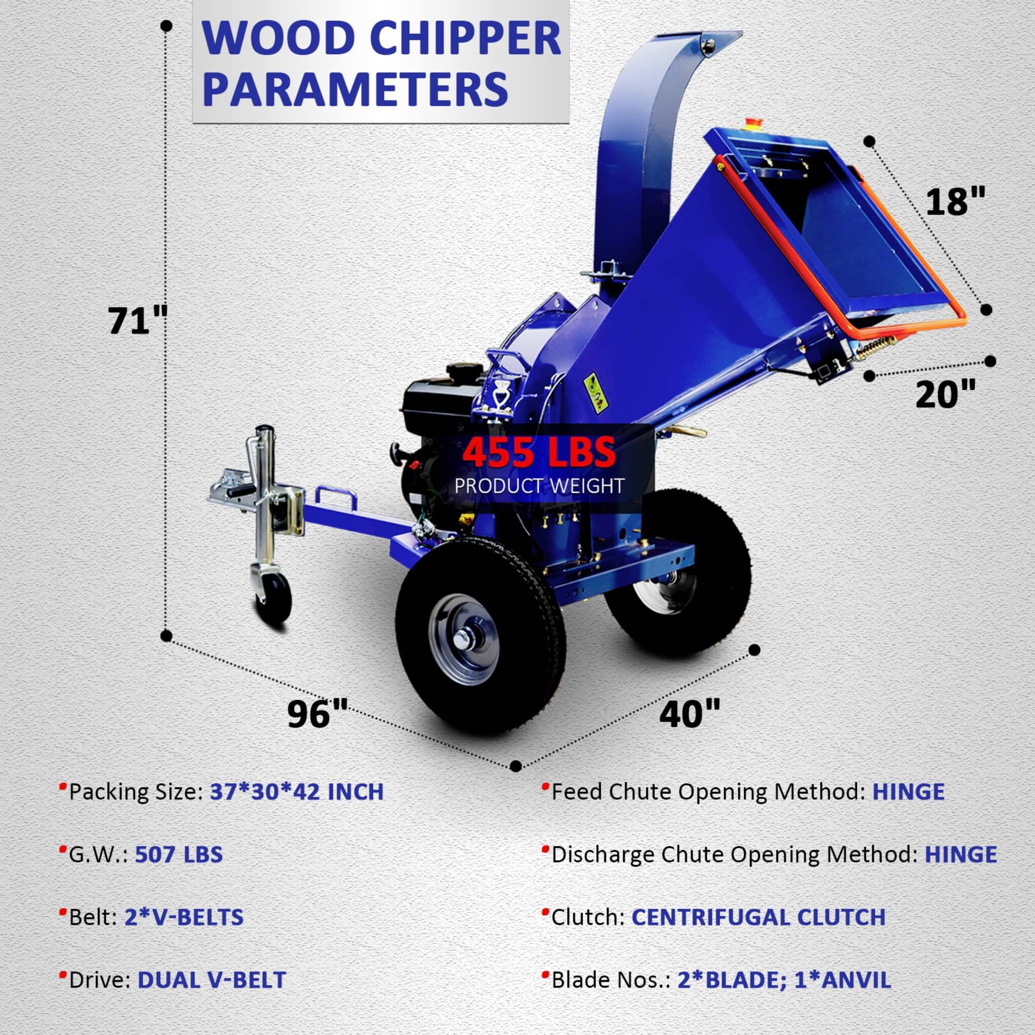 Heavy-Duty 5-Inch 15HP 420CC Gas Towable Wood Chipper Shredder With Recoil Start (SAK51947)
