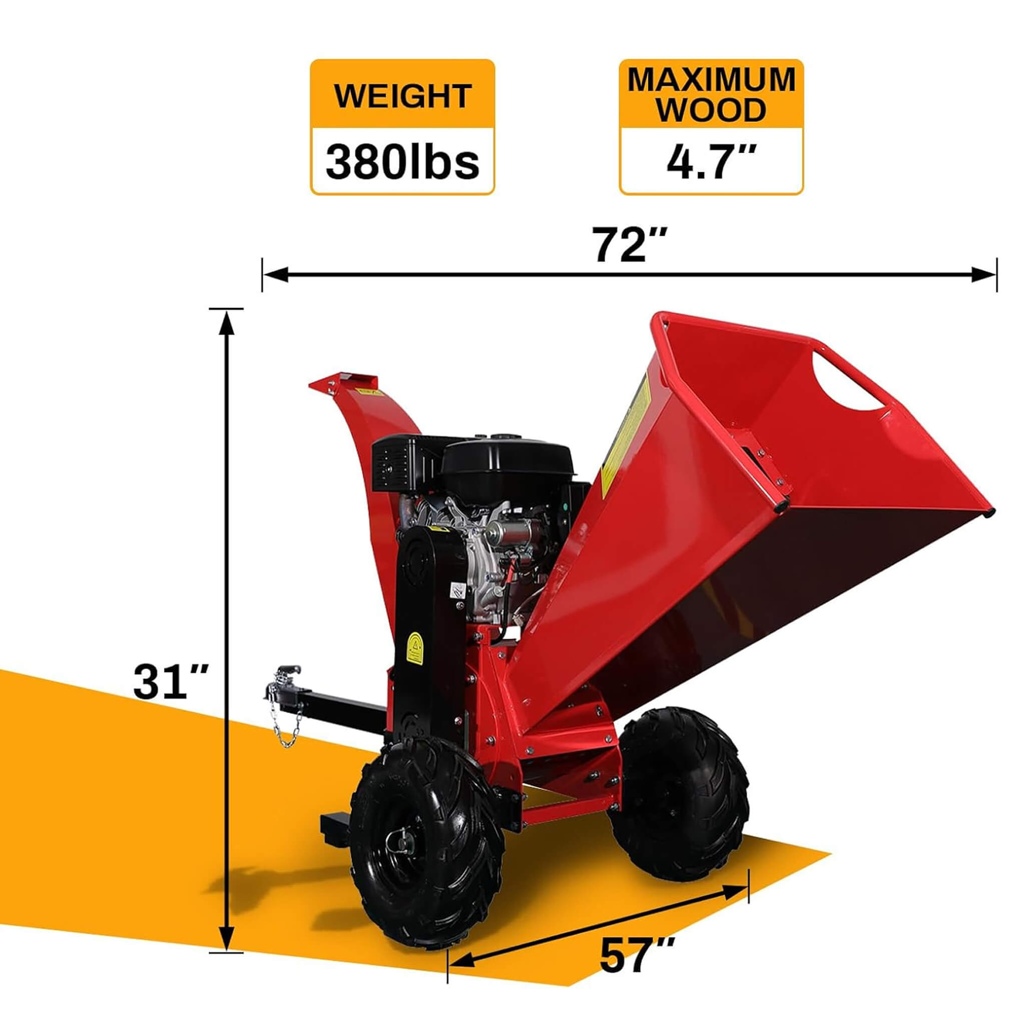 Heavy-Duty 5-Inch 420CC 15HP Towable Gas Wood Chipper Shredder Mulcher (SAK17493)