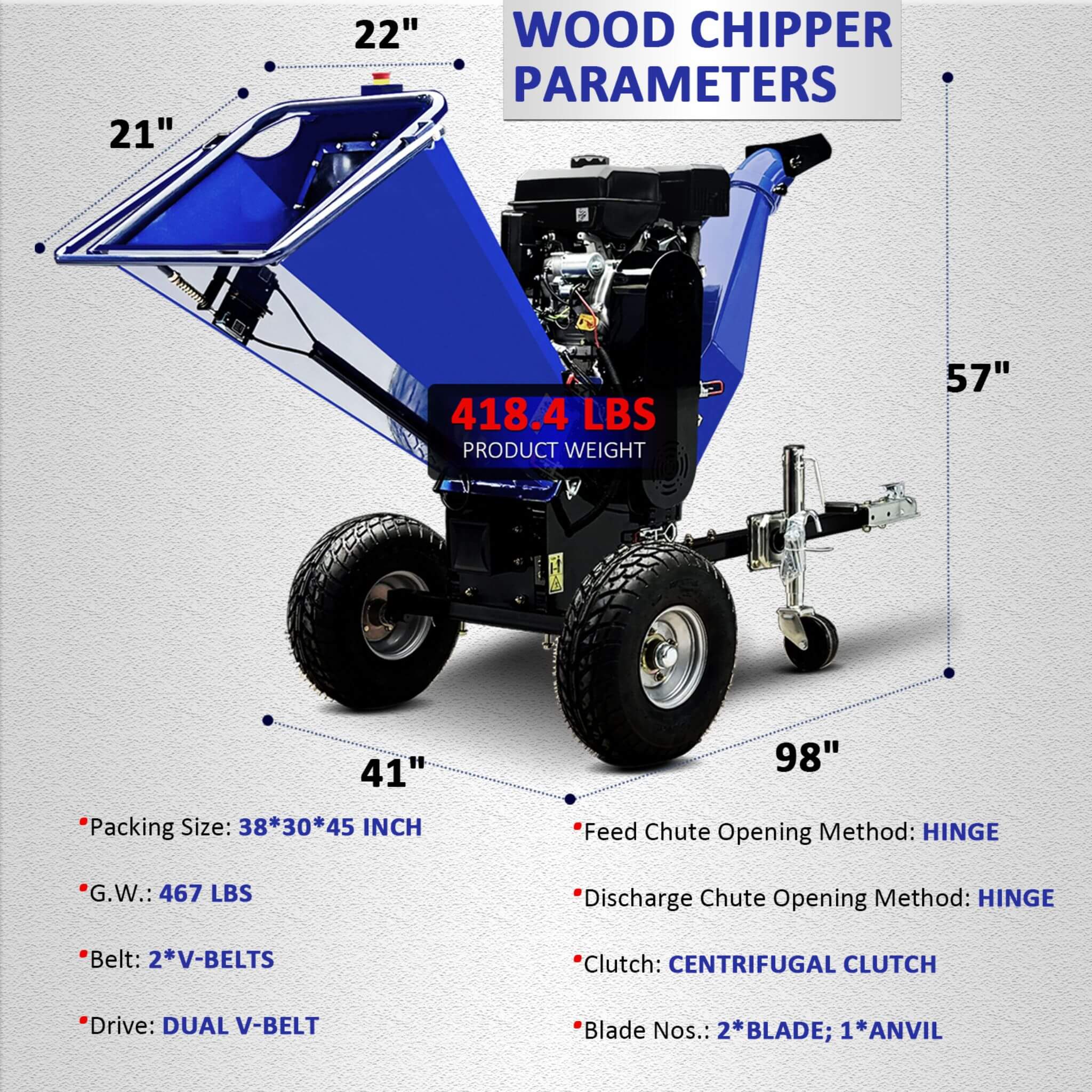 Heavy-Duty 6-Inch 15HP 420CC Towable Gas Wood Chipper Shredder With Electric Start (SAK50896)