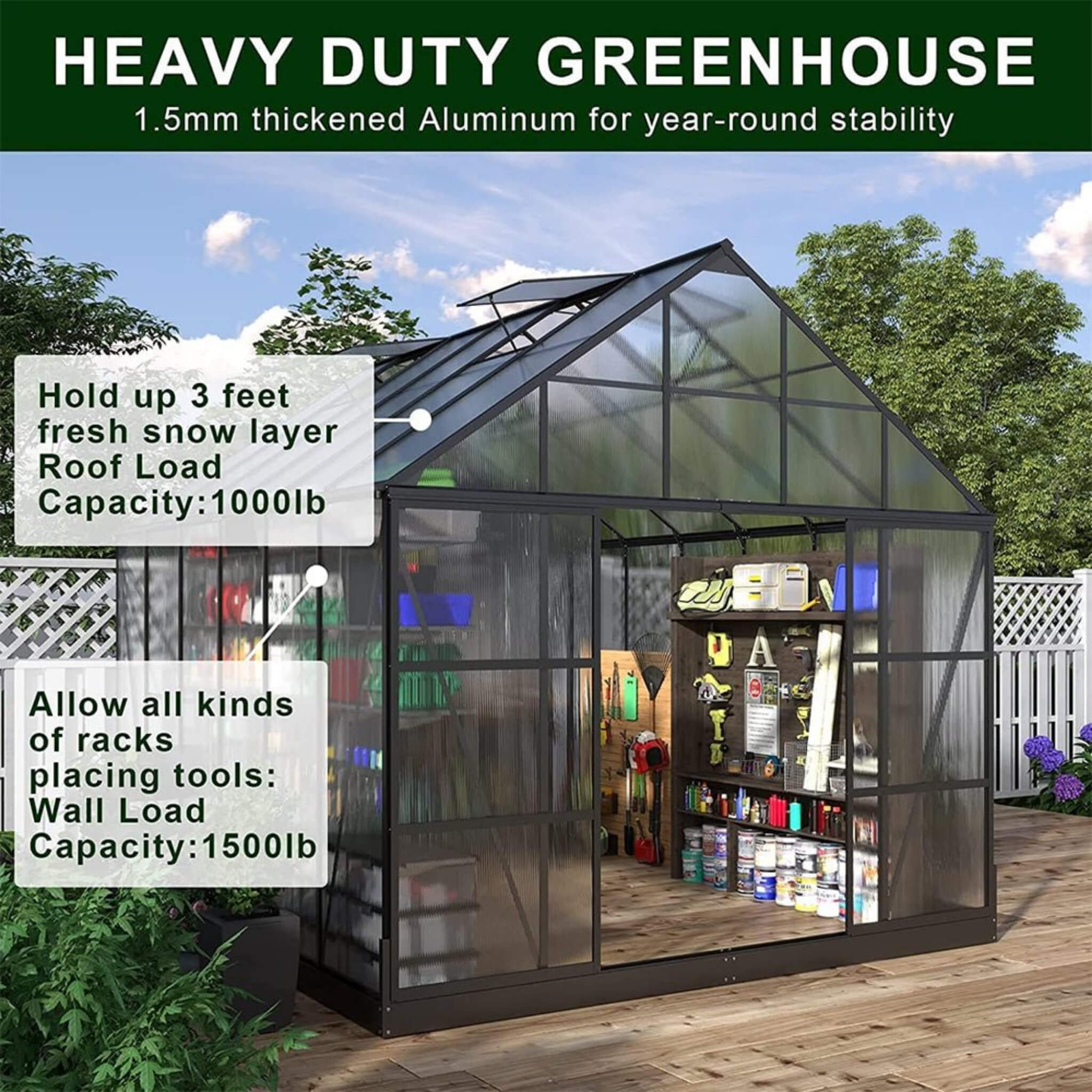 [10X12FT] Heavy-Duty Outdoor Walk-In Polycarbonate Patio Greenhouse With Sliding Doors & Vents (SAK92846)