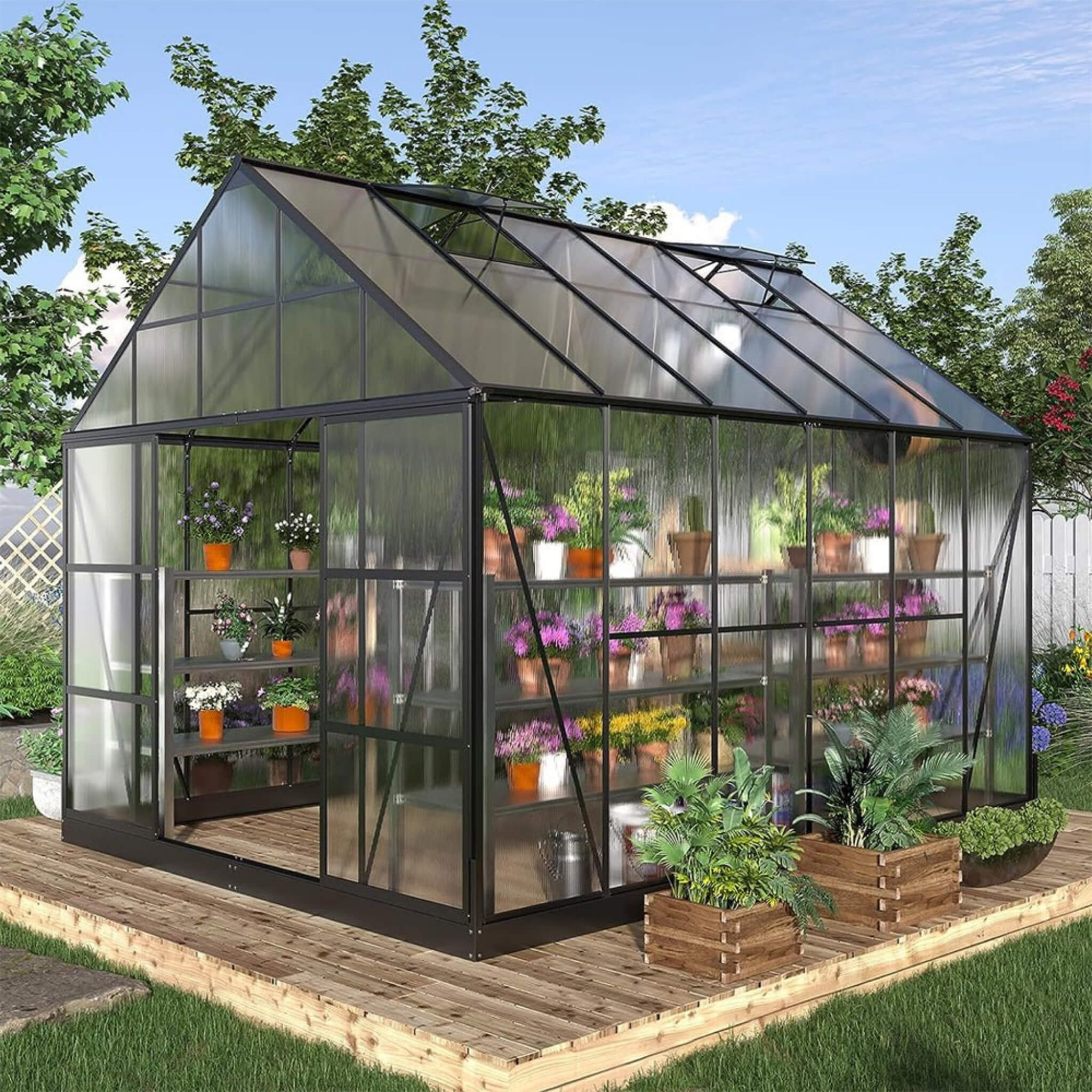 [10X12FT] Heavy-Duty Outdoor Walk-In Polycarbonate Patio Greenhouse With Sliding Doors & Vents (SAK92846)