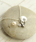 Bee Charm Necklace with Initial and Pearl or Birthstone – Sterling Silver