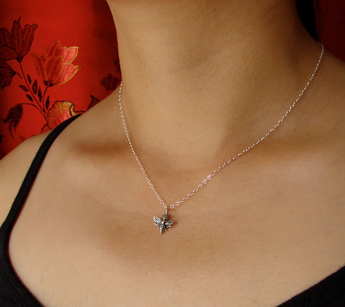 Tiny Sterling Silver Bumblebee Necklace – Simple Everyday Bee Charm Jewelry