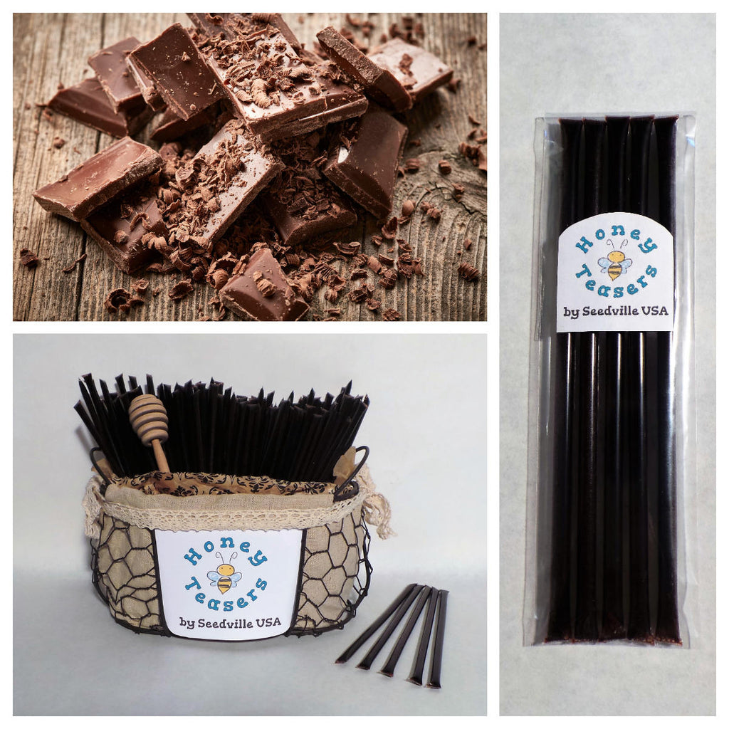5 Pack CHOCOLATE HONEY TEASERS Natural Honey Snack Sticks Honeystix Straws