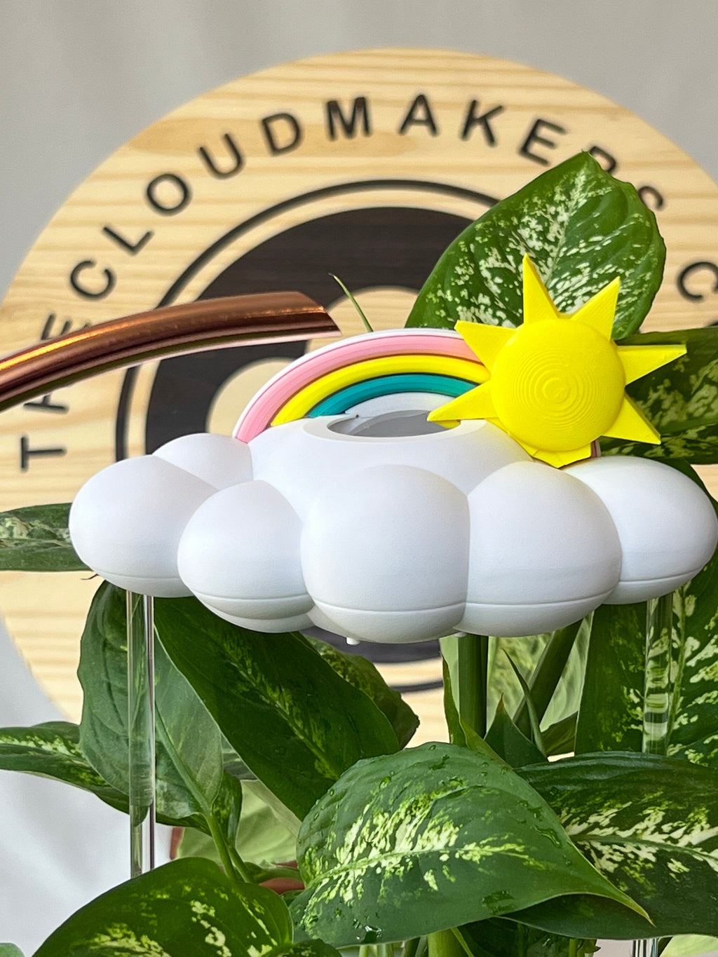Original Dripping Rain Cloud with Sun and Pastel Rainbow Charms