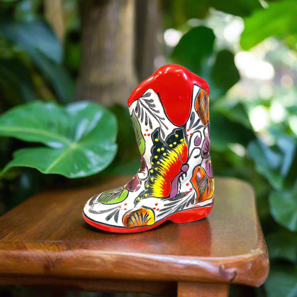 Hand-Painted Talavera Mexican Boot Flower Pot | Colorful Small Talavera Planter