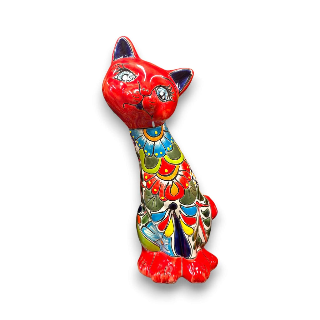 Talavera Curious Cat Statue | Handcrafted Mexican Folk Art Cat Figurine