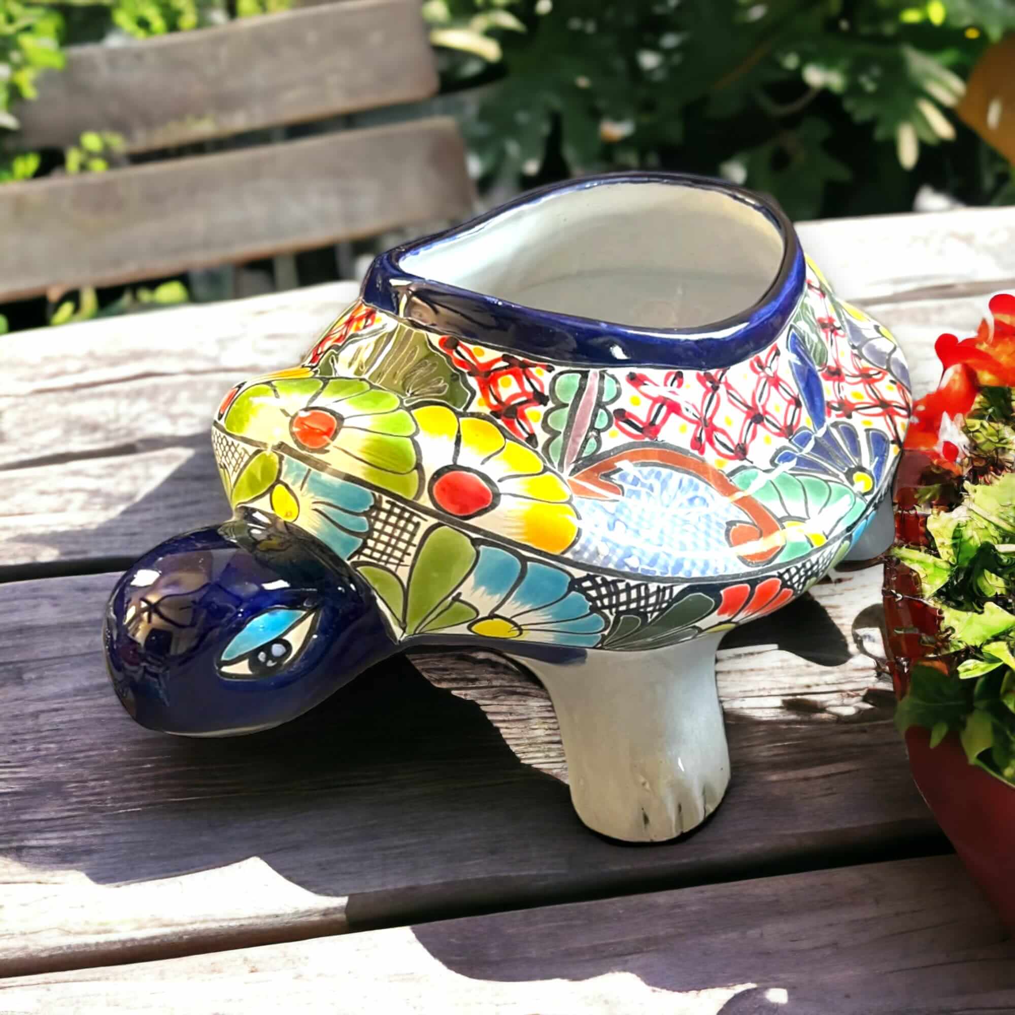 Talavera Turtle Planter | Hand-Painted Mexican Ceramic Garden Pot