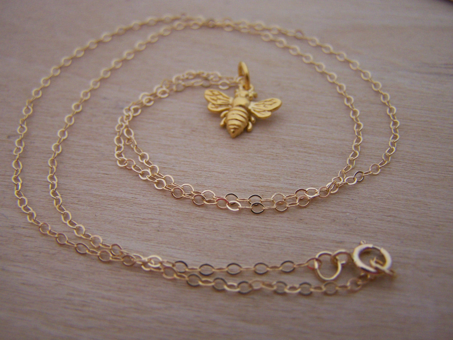 Gold Filled Bumble Bee Necklace – Gold Bee Charm on 18” Cable Chain