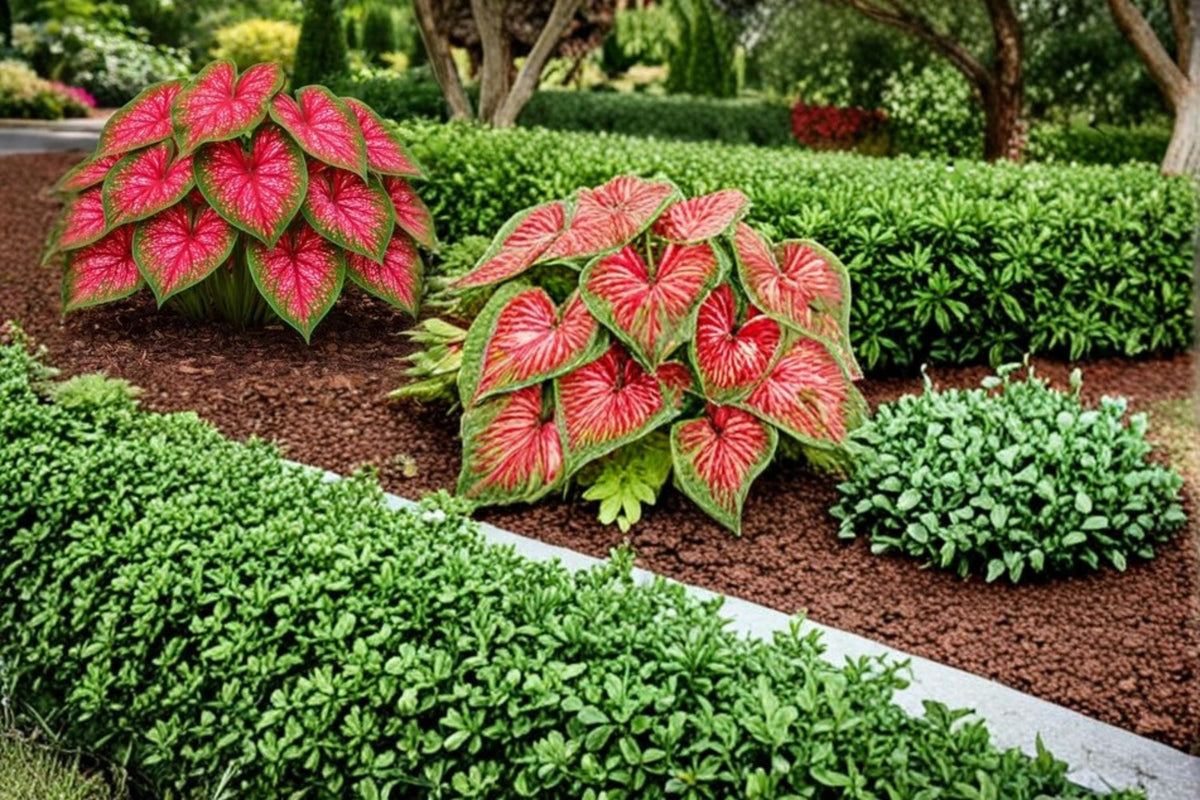 6 Caladium Bulbs Crimson Sky Caladium bicolor Live Bulbs for Shade Garden