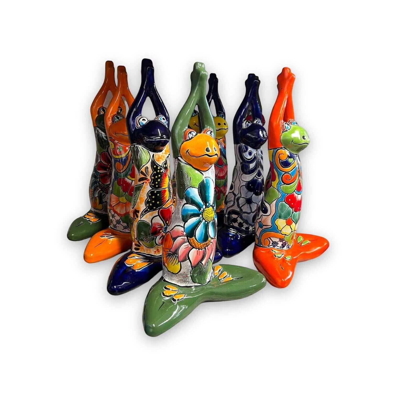 Colorful Hand Painted Talavera Frog Statue | Large Mexican Art Decor