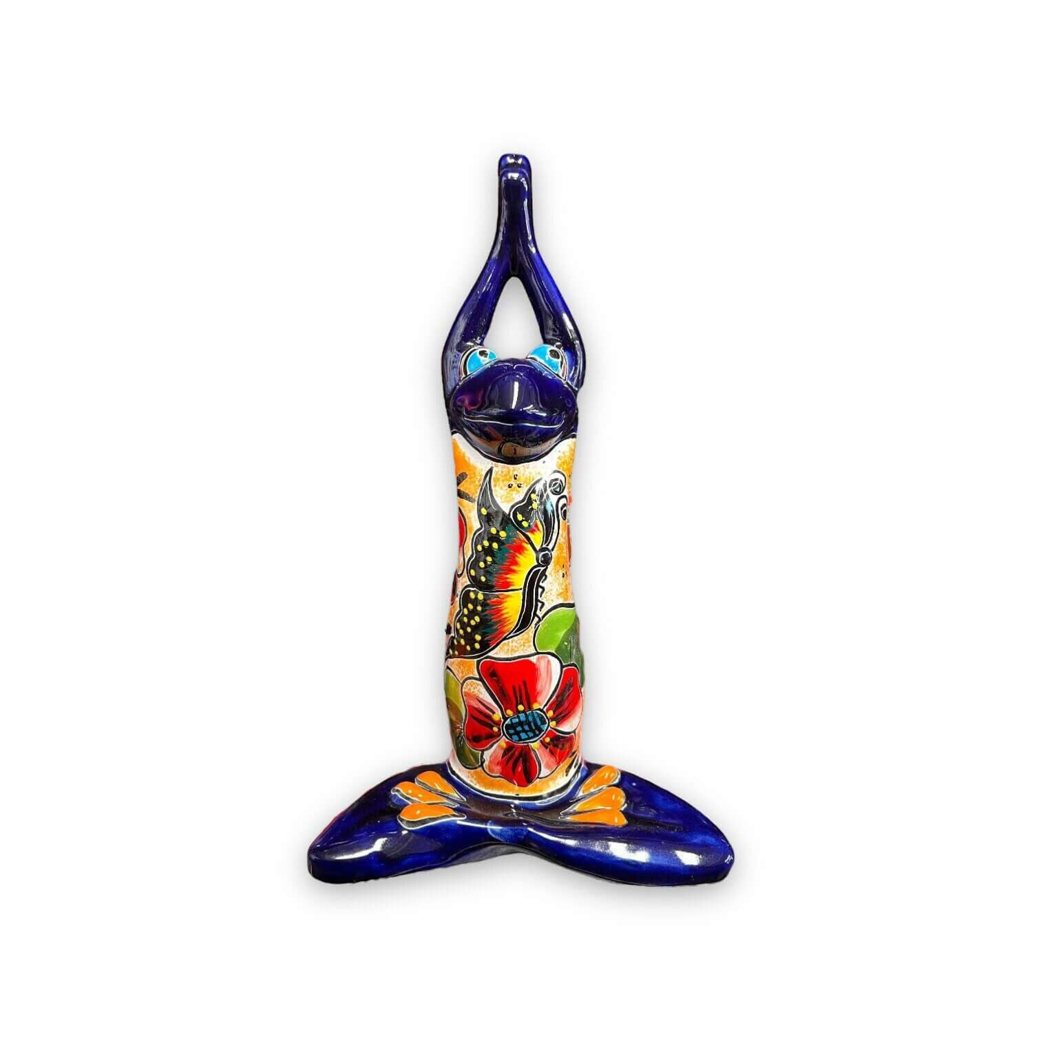 Colorful Hand Painted Talavera Frog Statue | Large Mexican Art Decor