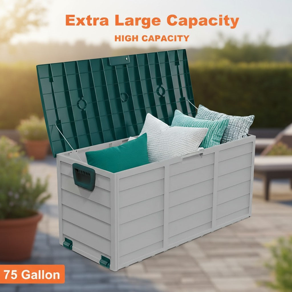 35-200 Gallon Heavy-Duty Outdoor Deck Boxes – Waterproof Patio Storage Box with Hinged Lid, Lockable & Easy Assembly