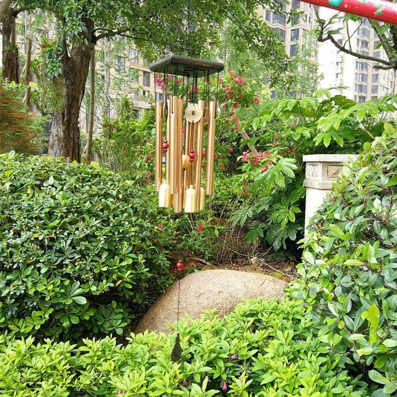 Large Copper Money Pendant Wind Chime Tubes Bells Copper Metal Pipe Chime Large Wind Chimes Bells Tubes Pendant Balcony Outdoor Yard Garden Home Decoration