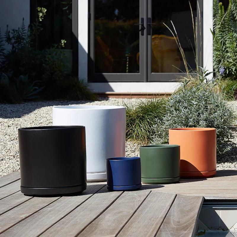 Solid Goods Ceramic Cylinder Planter with Saucer