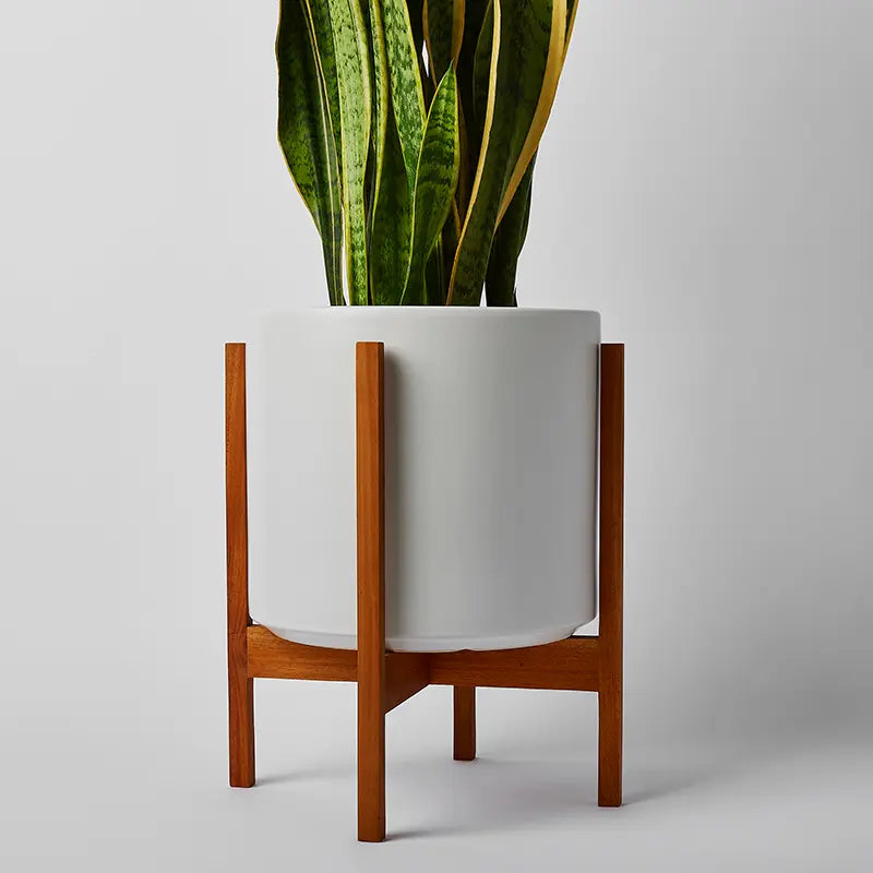 Solid Goods Ceramic Cylinder Planter – With or Without Mahogany Stand