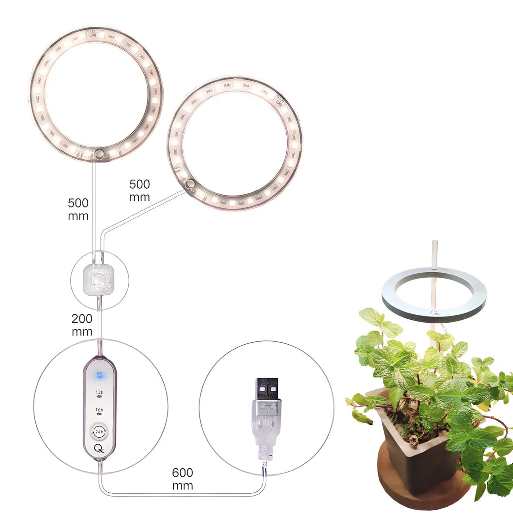 LED Grow Light Full Spectrum Angel Ring USB Lamp for Indoor Plants
