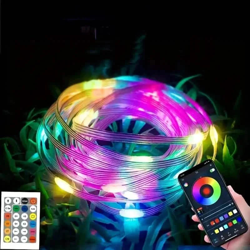 Red Rope Light Remote Controlled LED Rope Lights Outdoor, RGB Remote Control Fairy String Lights Plug I ...