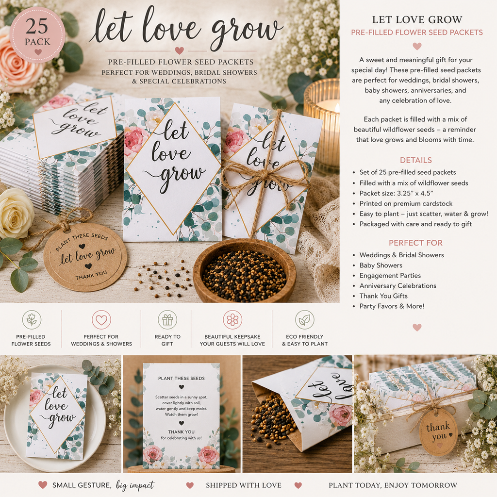Let Love Grow Seed Packet Favors – 25 Pack
