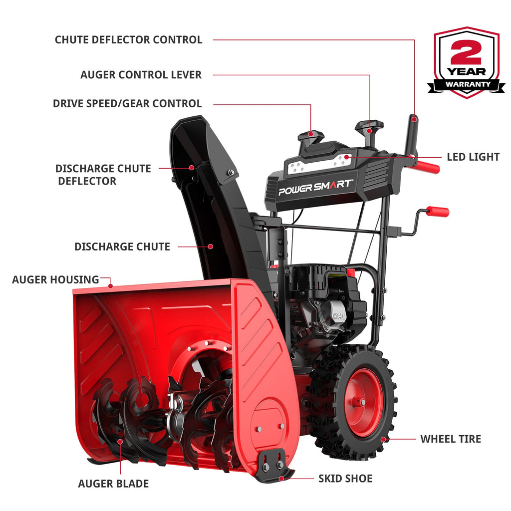 26'' 252cc Two Stage Self-Propelled Gas Snow Blower w/ Electric Start MB7109B