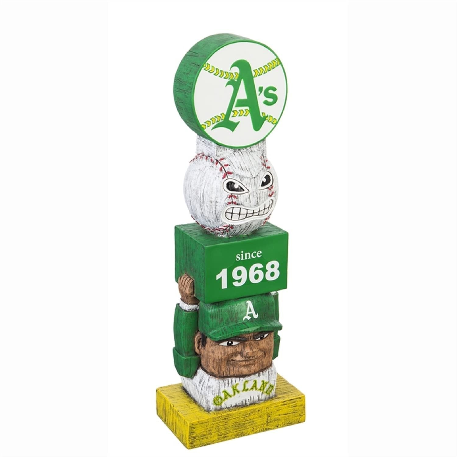Oakland Athletics A's Tiki Totem Garden Statue, Vintage Logo, Hand Painted Resin, 16 Inch, Indoor Outdoor Decorative Sports Mascot, Officially Licensed