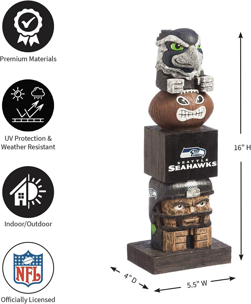 Seattle Seahawks 16 Inch Tiki Totem Garden Statue Resin Outdoor Decoration