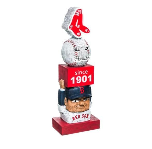 Boston Red Sox Garden Statue, Tiki Totem Style, Vintage Design, Outdoor or Indoor Use, 16 Inch Tall, Beautiful Hand Painted Resin Construction