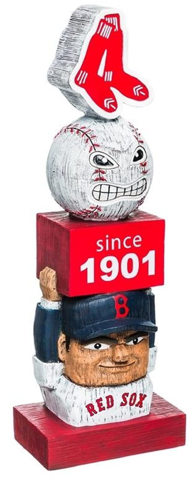Boston Red Sox Garden Statue, Tiki Totem Style, Vintage Design, Outdoor or Indoor Use, 16 Inch Tall, Beautiful Hand Painted Resin Construction