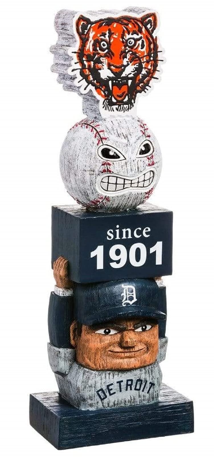 Detroit Tigers Garden Statue, Tiki Totem Style, Vintage Design, Outdoor or Indoor Use, 16 Inch Tall, Beautiful Hand Painted Resin Construction
