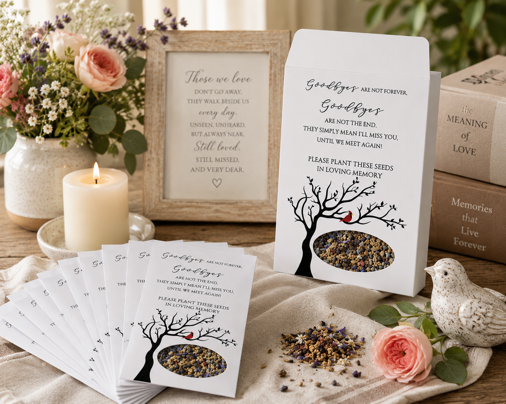 Memorial Seed Packets (25 Pack) – Wildflower or Sunflower Seeds – Funeral Favors