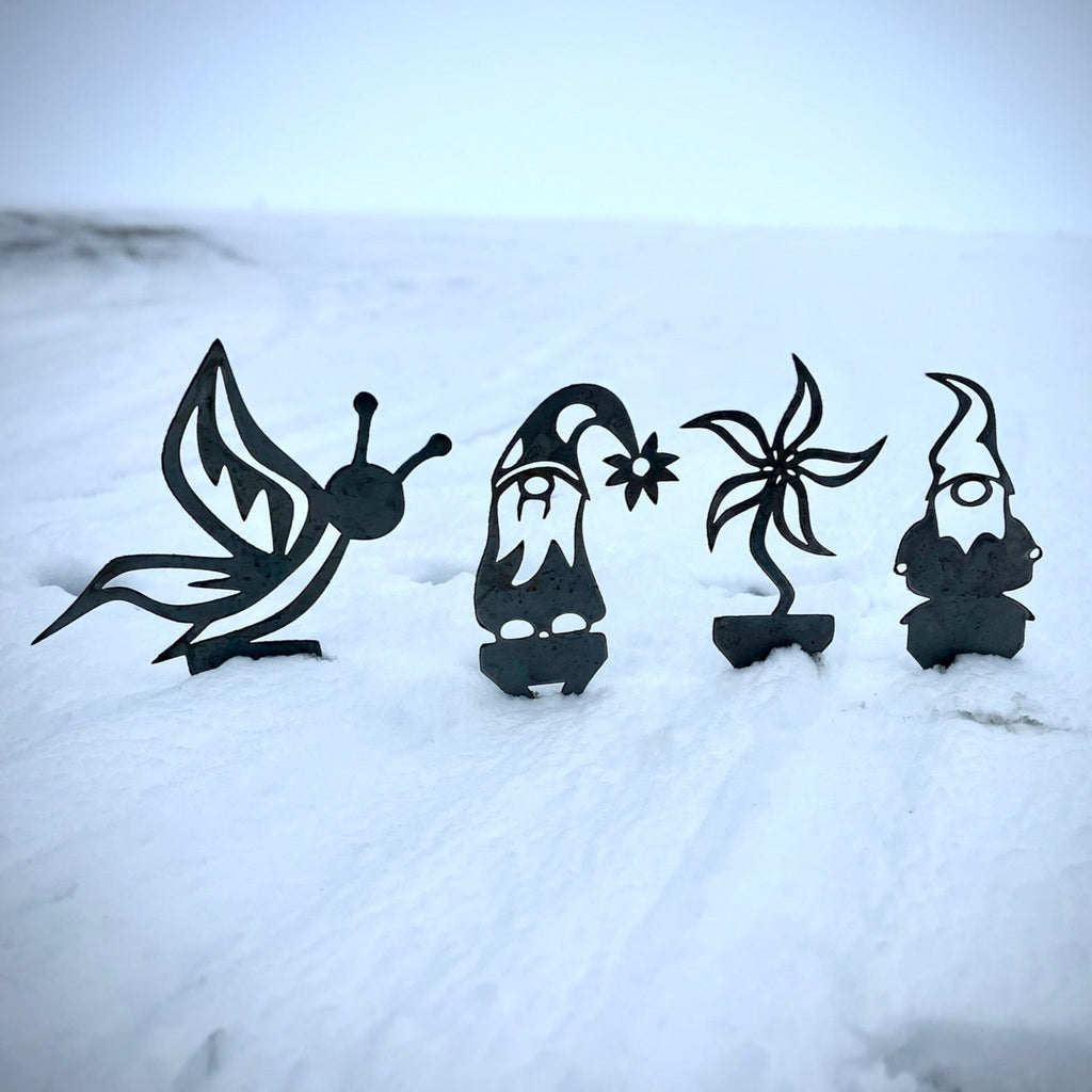Metal Garden Gnomes, Butterfly, Flower