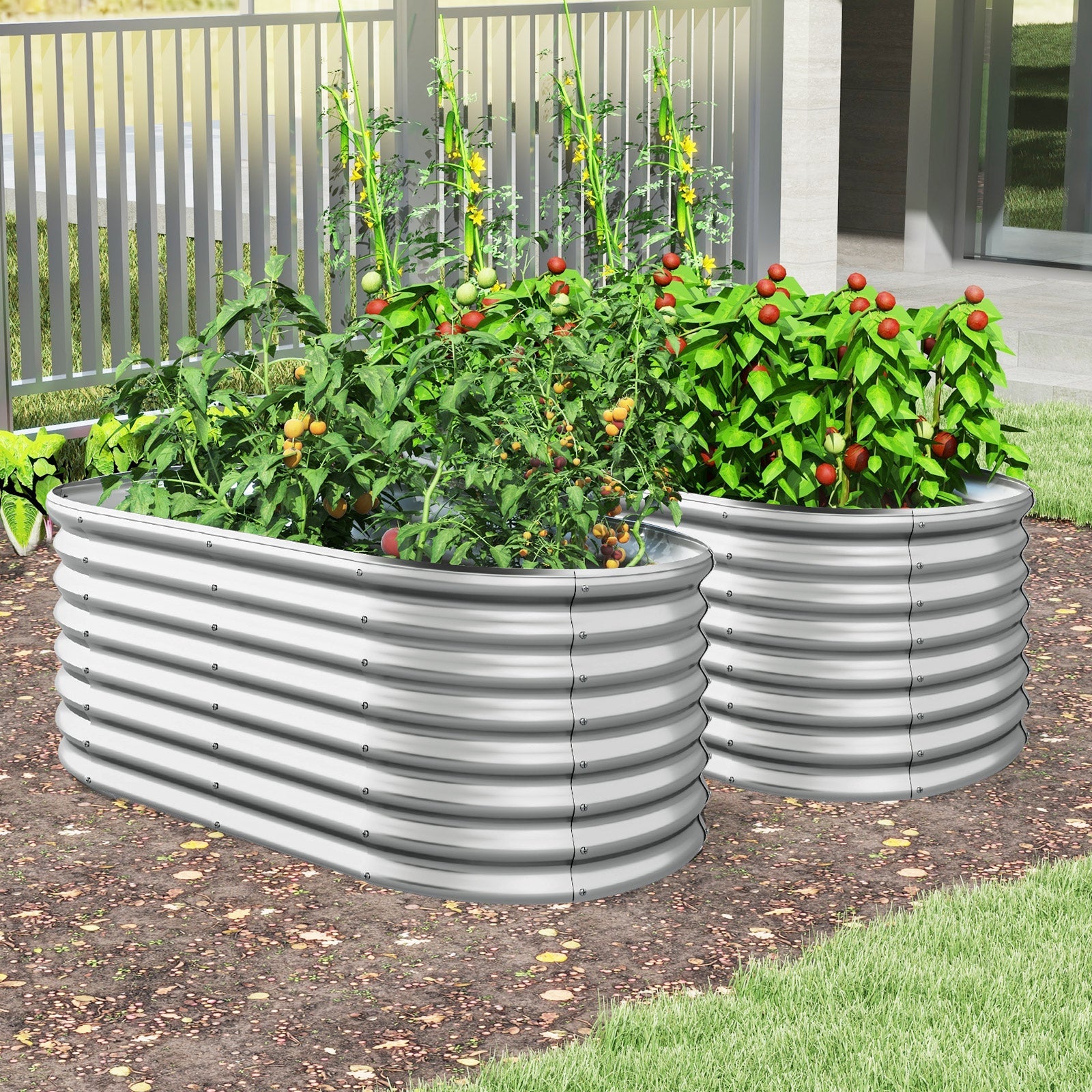 5x3x2 Oval Metal Raised Garden Bed - Silver