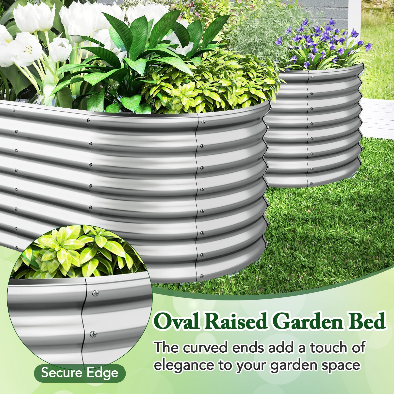 5x3x2 Oval Metal Raised Garden Bed - Silver