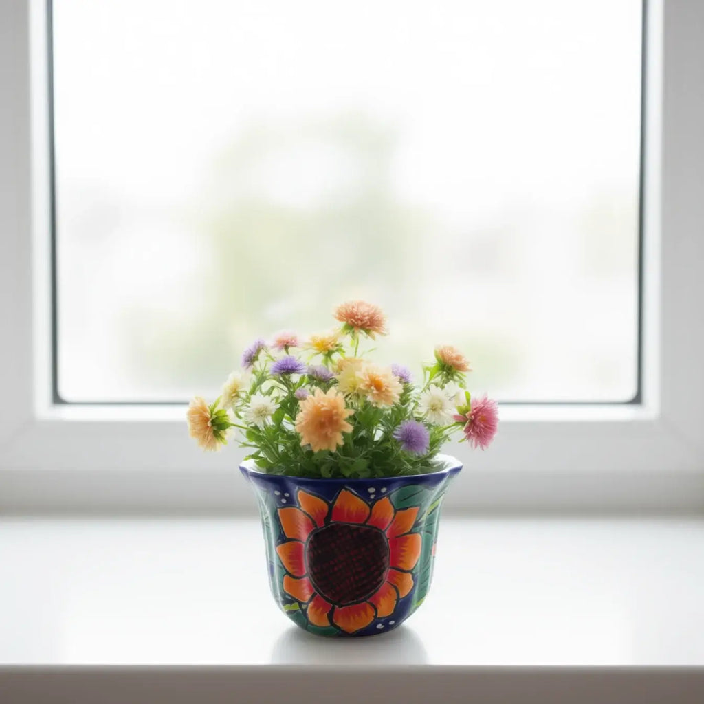 Mexican Talavera Sunflower Pot | Handmade Ceramic Planter