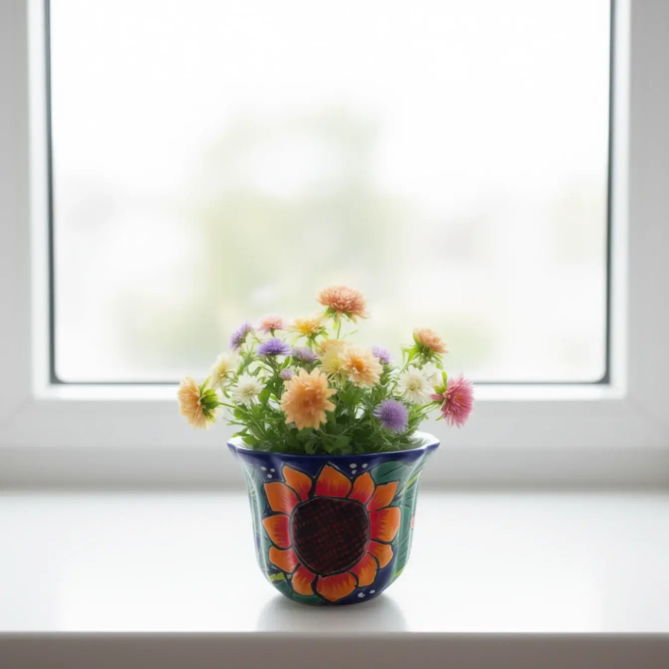 Mexican Talavera Sunflower Pot | Handmade Ceramic Planter