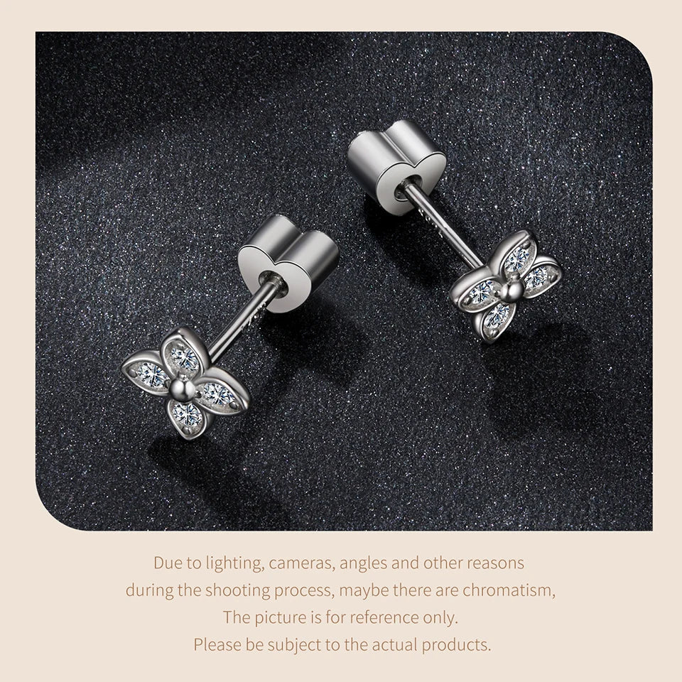 Moissanite Butterfly Clover Stud Earrings 925 Silver Diamond Cut Wedding Gift