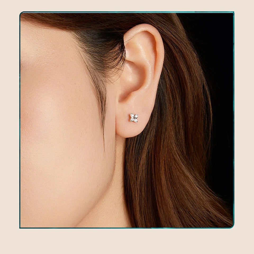Moissanite Butterfly Clover Stud Earrings 925 Silver Diamond Cut Wedding Gift