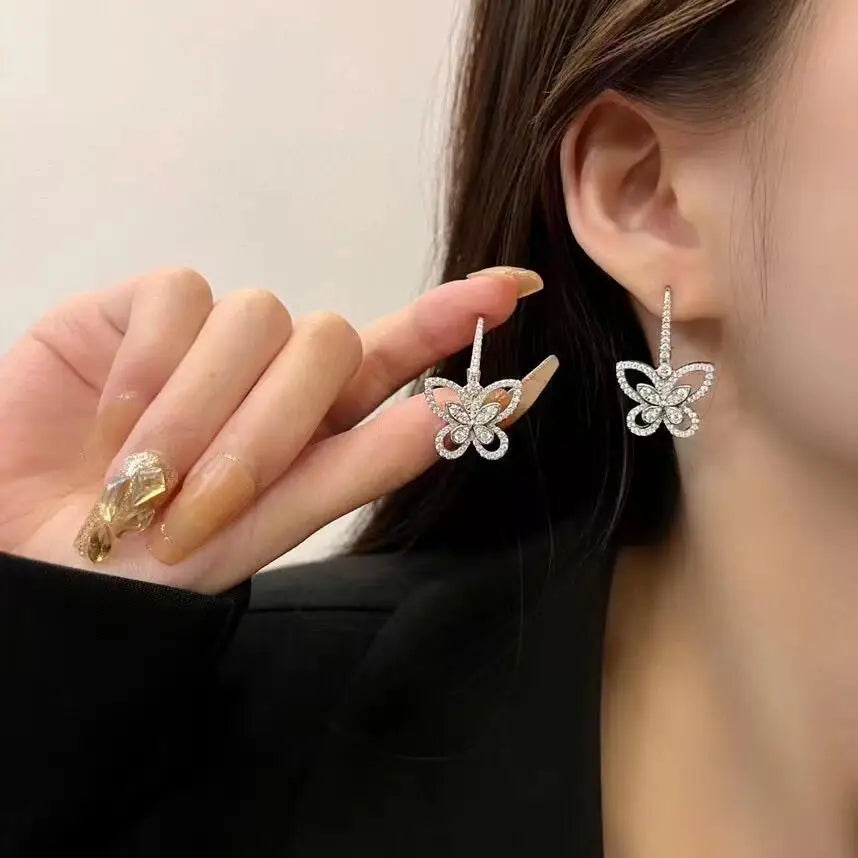 Moissanite Butterfly Drop Earrings 925 Sterling Silver Luxury Sparkling Gift