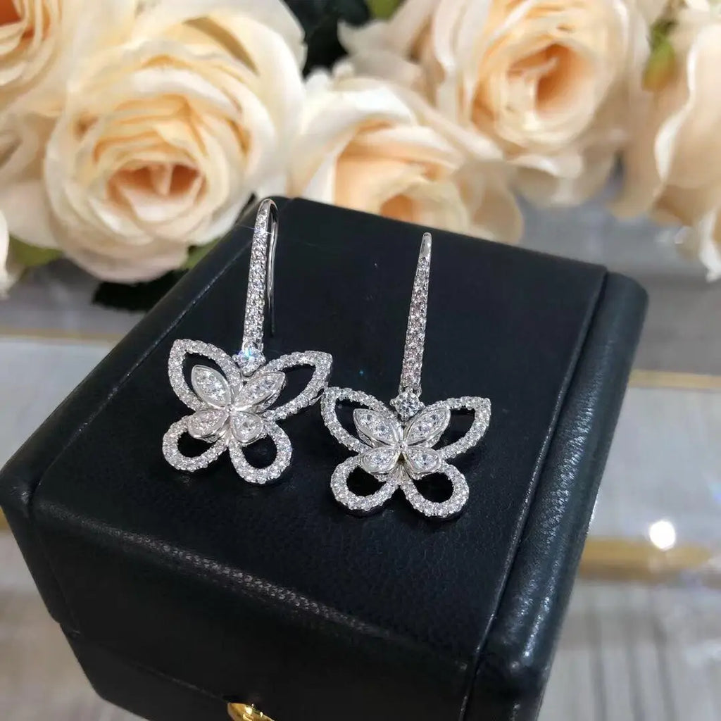 Moissanite Butterfly Drop Earrings 925 Sterling Silver Luxury Sparkling Gift