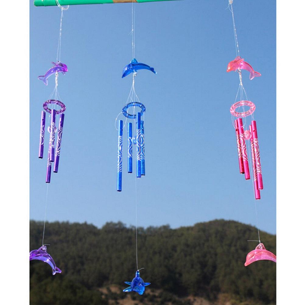 Music Wind Chime Idyllic Farm Decoration New Creative Crystal Cute Dolphin 4 Metal Tubes Wind Chime Home Garden Hanging Decor Outdoor Corridors Lawns Gardens & Interior Decoration Gifts for Everyone Memorial Wind Chimes For Loved One's