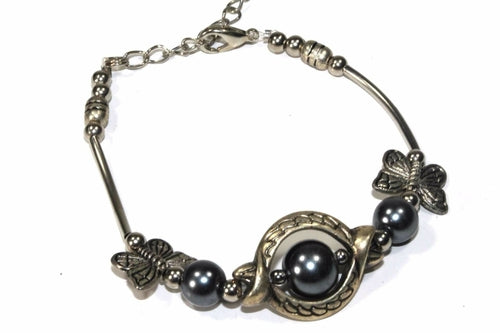 Olivia Antique Style Butterfly Pearl Trinket Bracelet