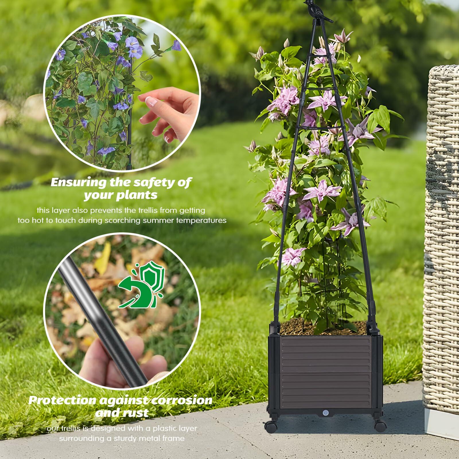 GOTRUTH Obelisk Trellis with Planter Boxes 63" Rustproof Outdoor Plant Support