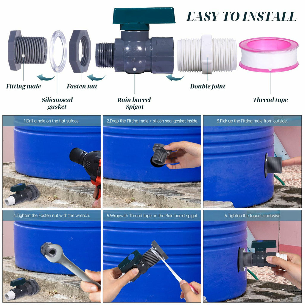 YASUOA Rain Barrel Spigot Kit Garden Hose Connector Water Supply 3/4" GHT