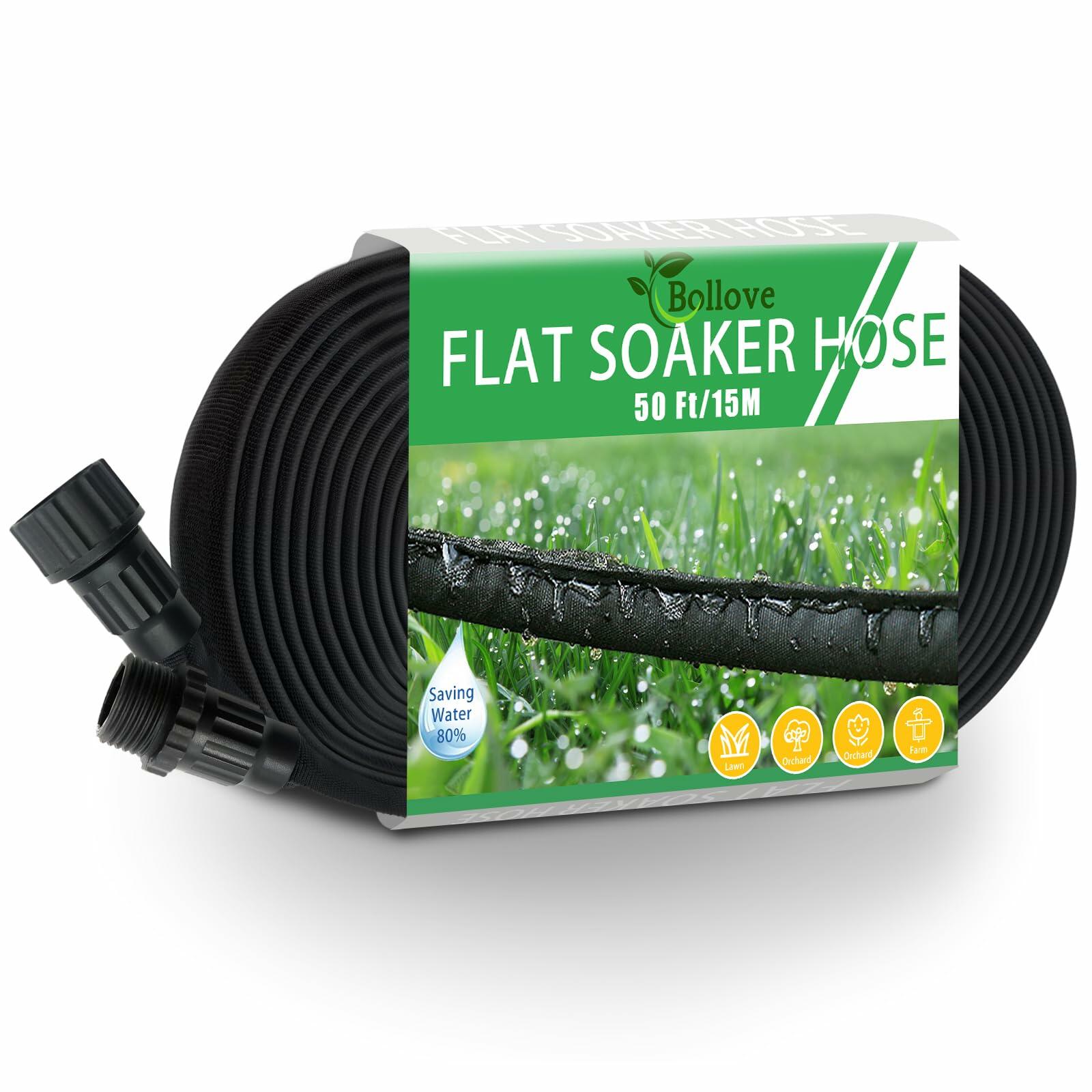 Giftsfaloy Flat Soaker Hose 50ft Heavy Duty Double Layer Drip Irrigation Black