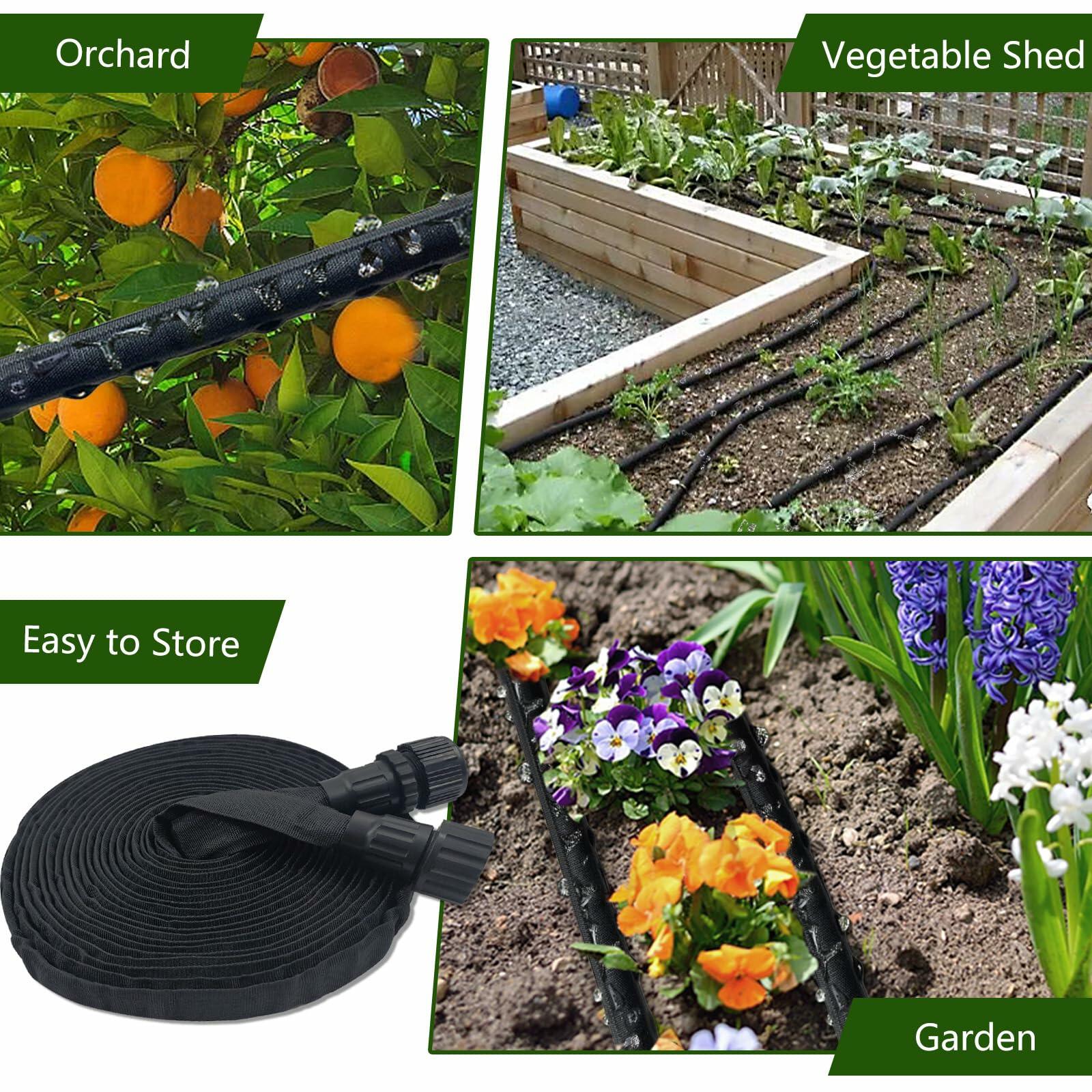 Giftsfaloy Flat Soaker Hose 50ft Heavy Duty Double Layer Drip Irrigation Black