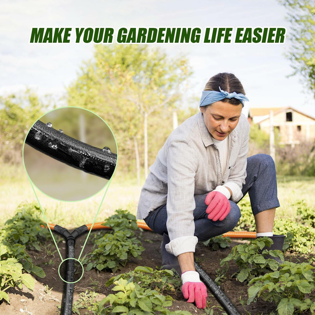 Giftsfaloy Flat Soaker Hose 50ft Heavy Duty Double Layer Drip Irrigation Black
